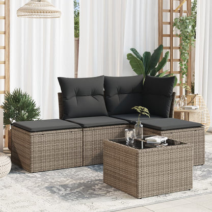 5-Delige Loungeset Met Kussens Poly Rattan Grijs