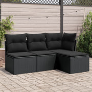 Loungeset 4-delig poly rattan zwart