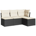 4-delige Loungeset met kussens poly rattan zwart