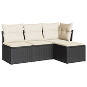4-piece Loungeset with cushions poly rattan black