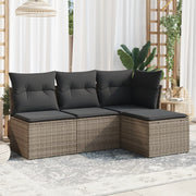Loungeset 4-delig poly rattan grijs