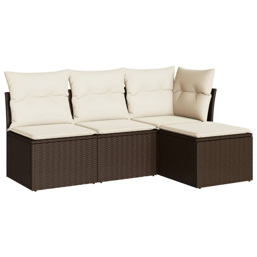 4-delige Loungeset met kussens poly rattan bruin 1 Bruin en crème