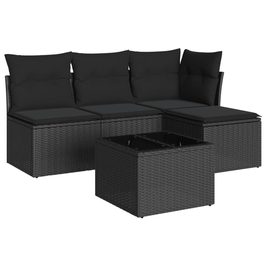 5-Delige Loungeset Met Kussens Poly Rattan Zwart