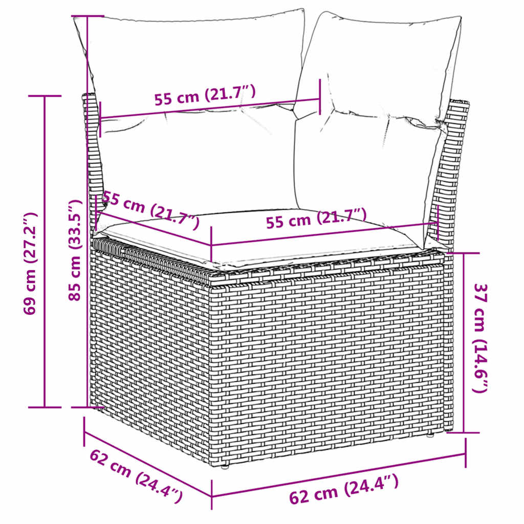 5-delige Loungeset met kussens poly rattan beige