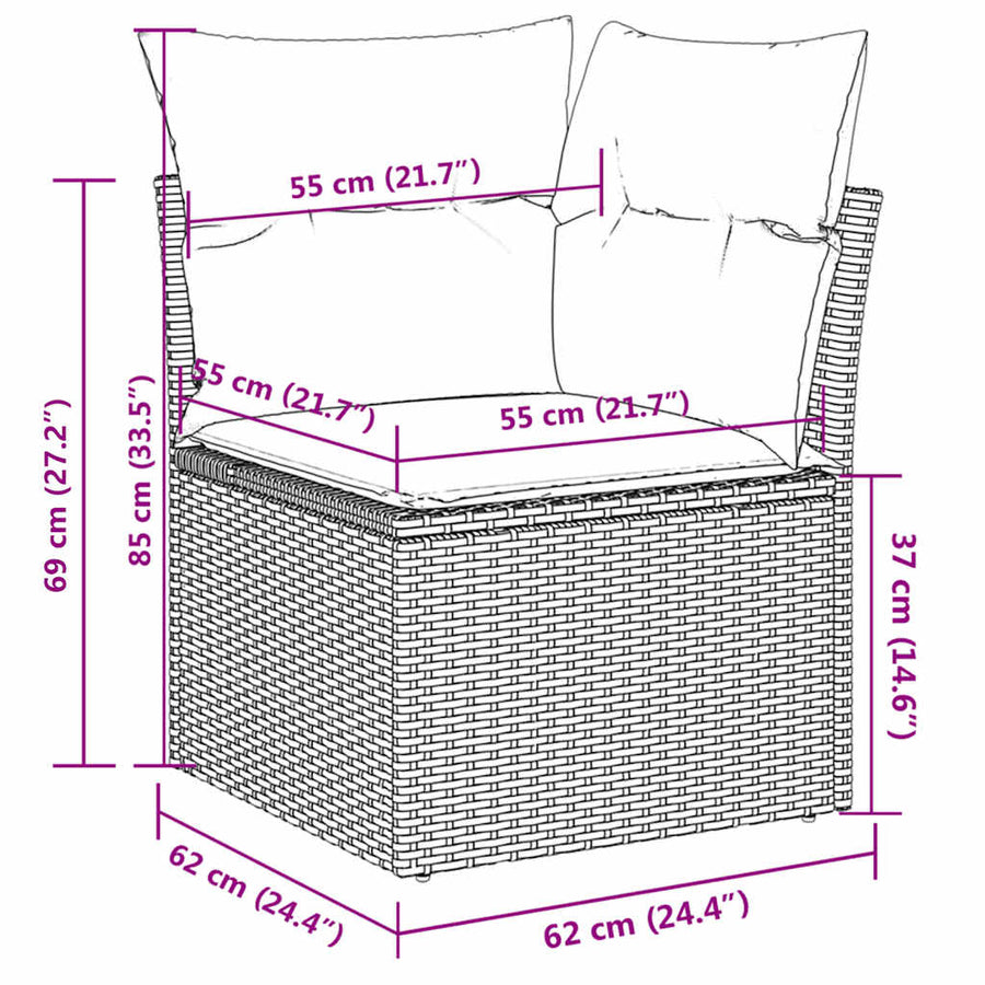 5-delige Loungeset met kussens poly rattan beige