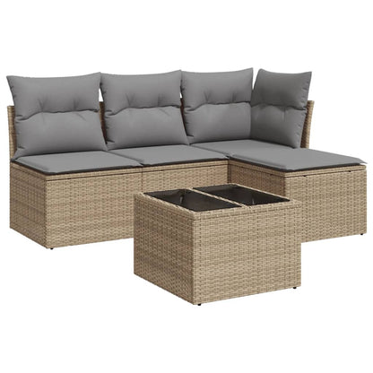 5-Delige Loungeset Met Kussens Poly Rattan Beige