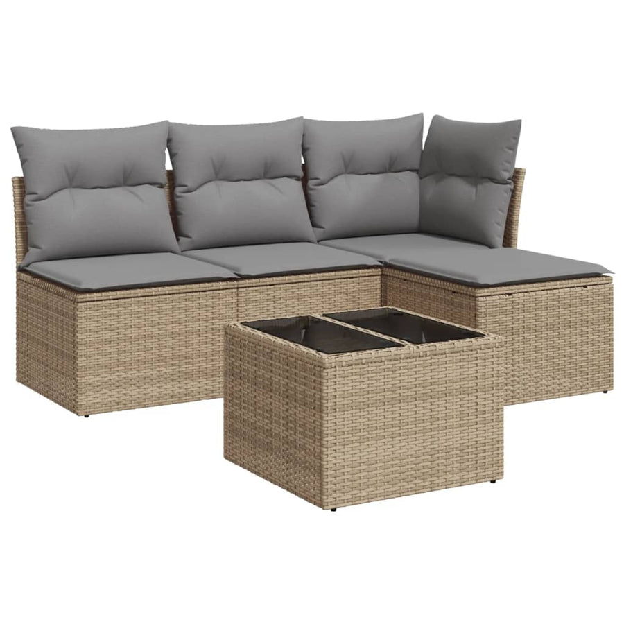 5-Delige Loungeset Met Kussens Poly Rattan Beige