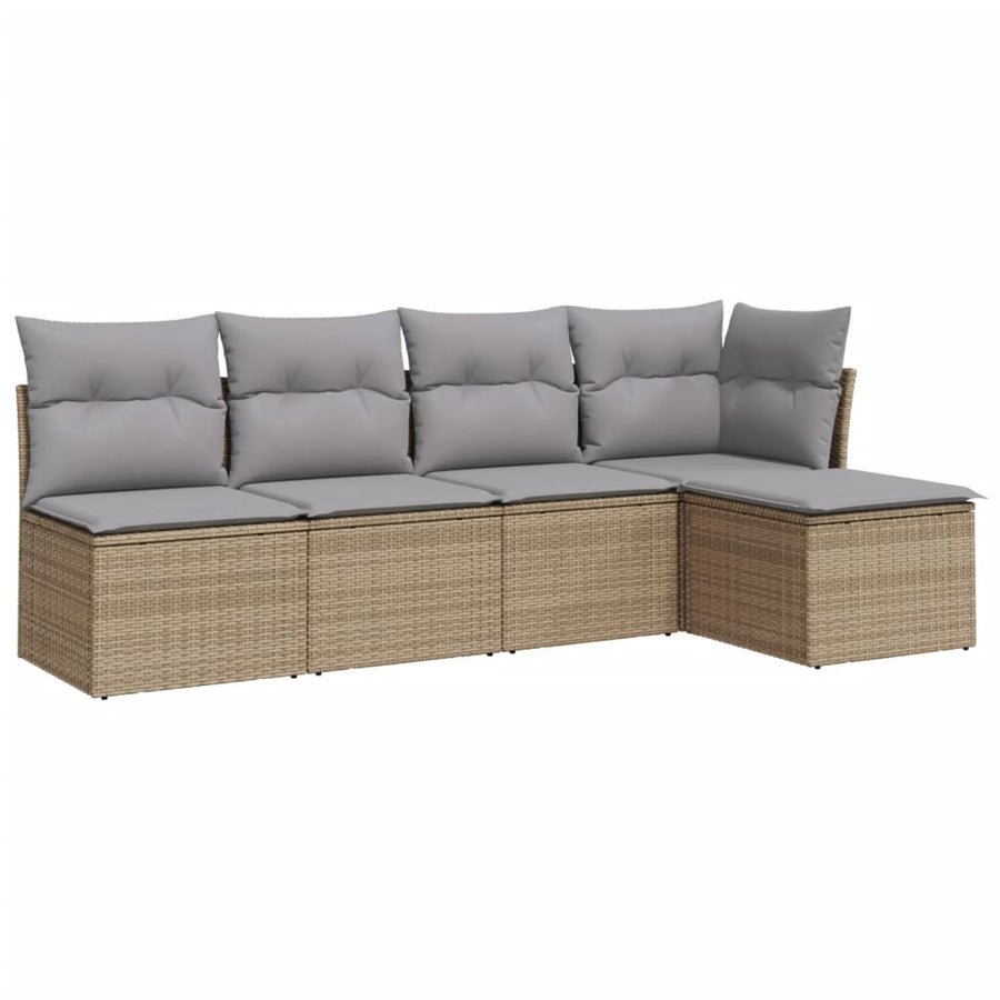 5-Delige Loungeset Met Kussens Poly Rattan Beige