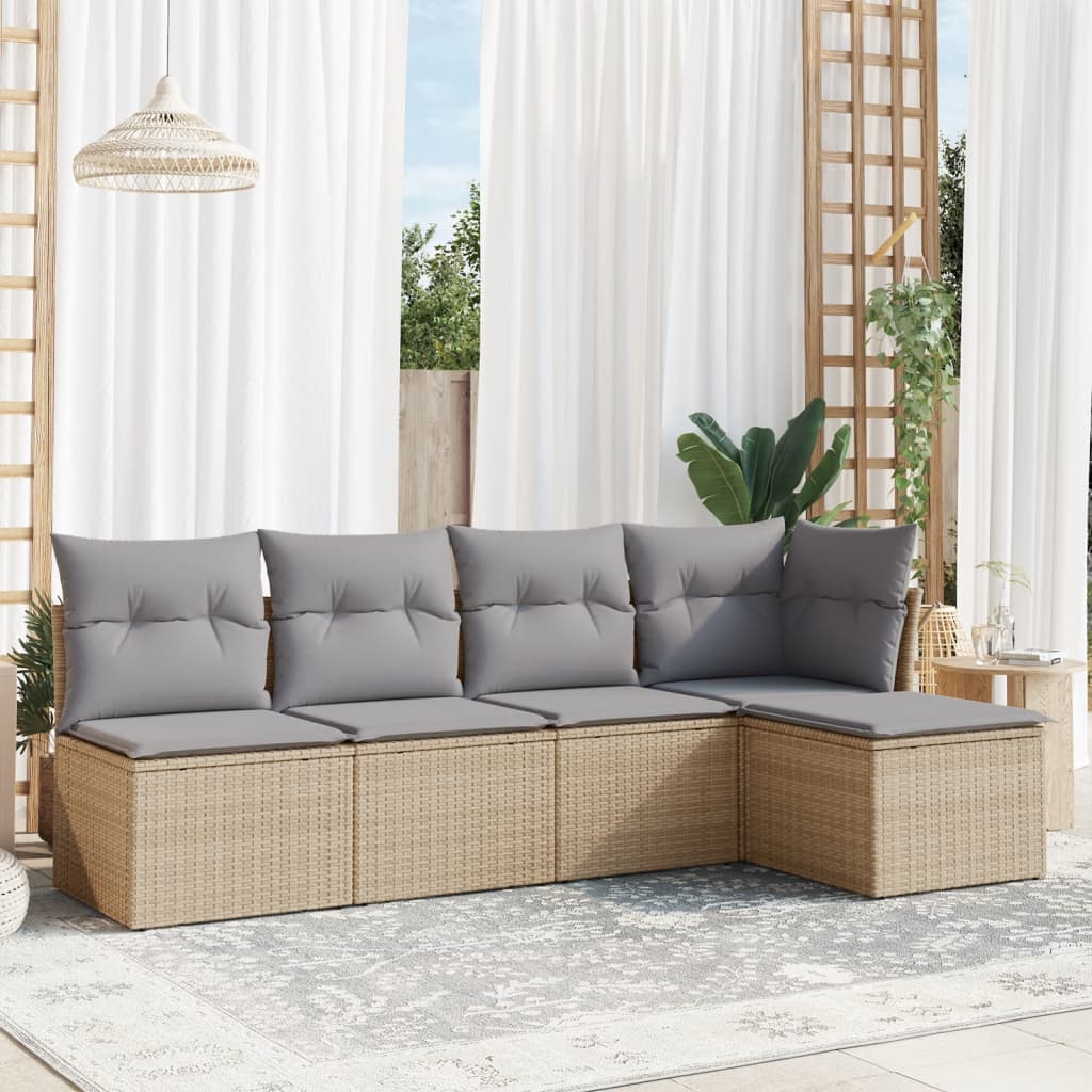 5-Delige Loungeset Met Kussens Poly Rattan Beige