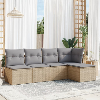 5-Delige Loungeset Met Kussens Poly Rattan Beige
