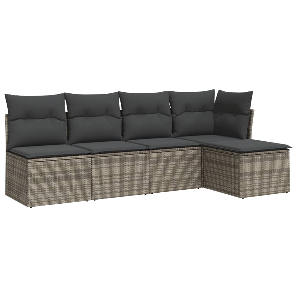 5-Delige Loungeset Met Kussens Poly Rattan Grijs