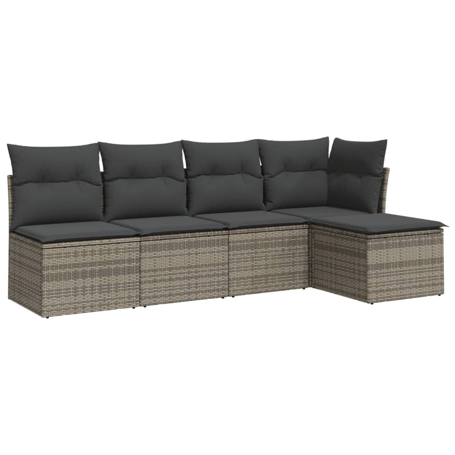 5-Delige Loungeset Met Kussens Poly Rattan Grijs