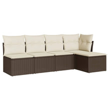 5-Delige Loungeset Met Kussens Poly Rattan Bruin en crème Zonder tafel