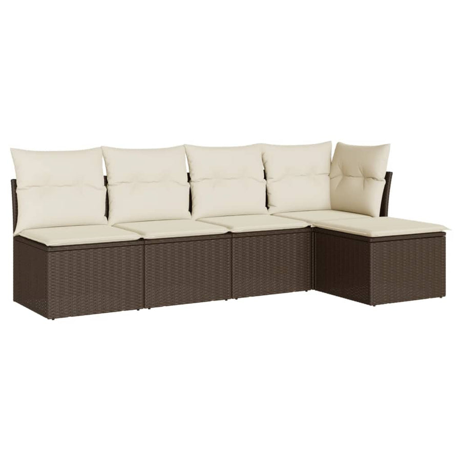 5-Delige Loungeset Met Kussens Poly Rattan Bruin en crème Zonder tafel