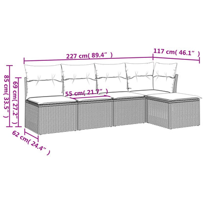 5-Delige Loungeset Met Kussens Poly Rattan Bruin en crème Zonder tafel