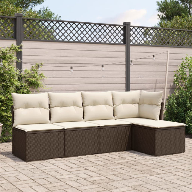 5-Delige Loungeset Met Kussens Poly Rattan Bruin en crème Zonder tafel