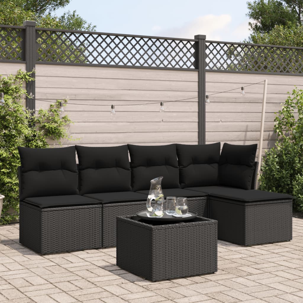 6-Delige Loungeset Met Kussens Poly Rattan Zwart