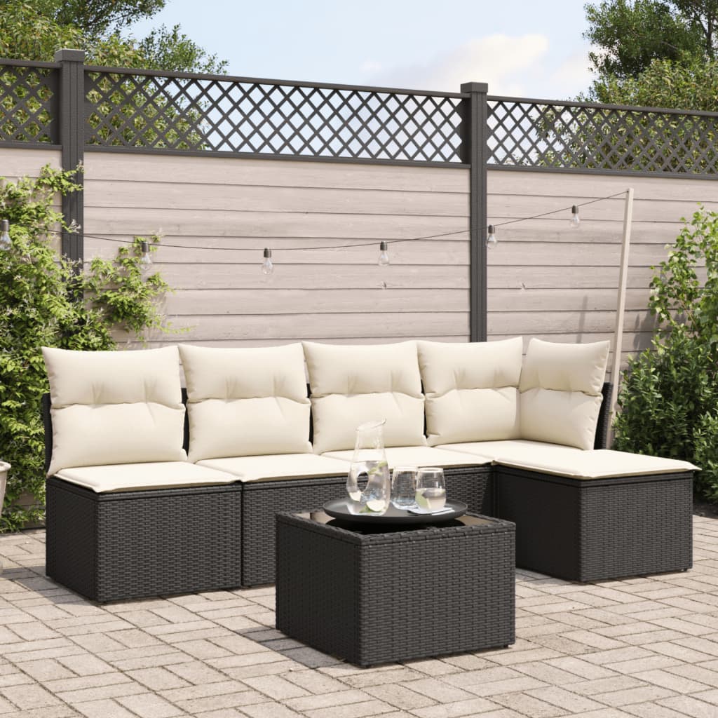 6-Delige Loungeset Met Kussens Poly Rattan Zwart