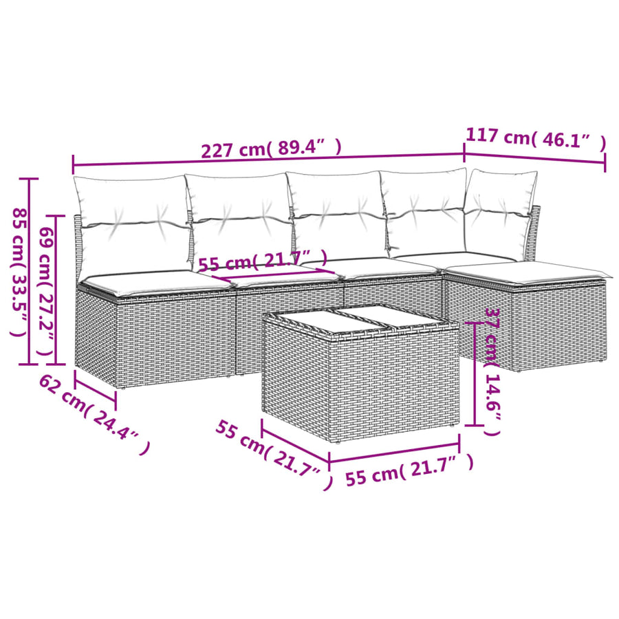 6-Delige Loungeset Met Kussens Poly Rattan Beige