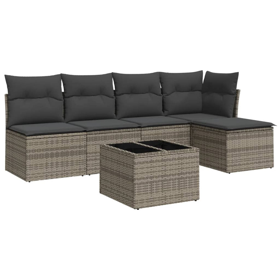 6-Delige Loungeset Met Kussens Poly Rattan Grijs