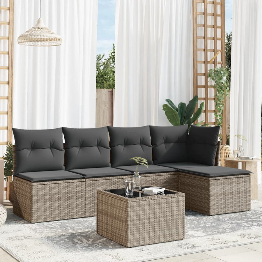 6-Delige Loungeset Met Kussens Poly Rattan Grijs