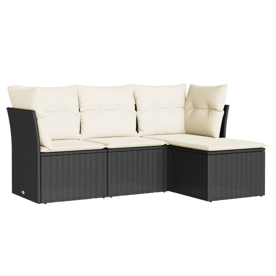 4-Delige Loungeset Met Kussens Poly Rattan Zwart