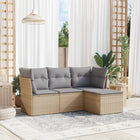 4-Delige Loungeset Met Kussens Poly Rattan Beige