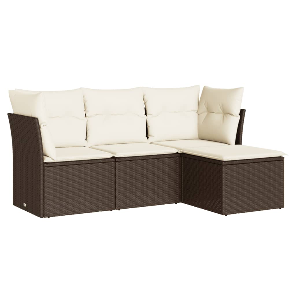 4-delige Loungeset met kussens poly rattan bruin 1 Bruin en crème