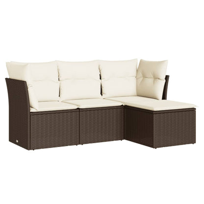 4-delige Loungeset met kussens poly rattan bruin 1 Bruin en crème