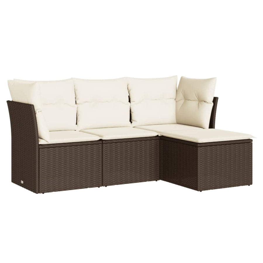 4-delige Loungeset met kussens poly rattan bruin 1 Bruin en crème