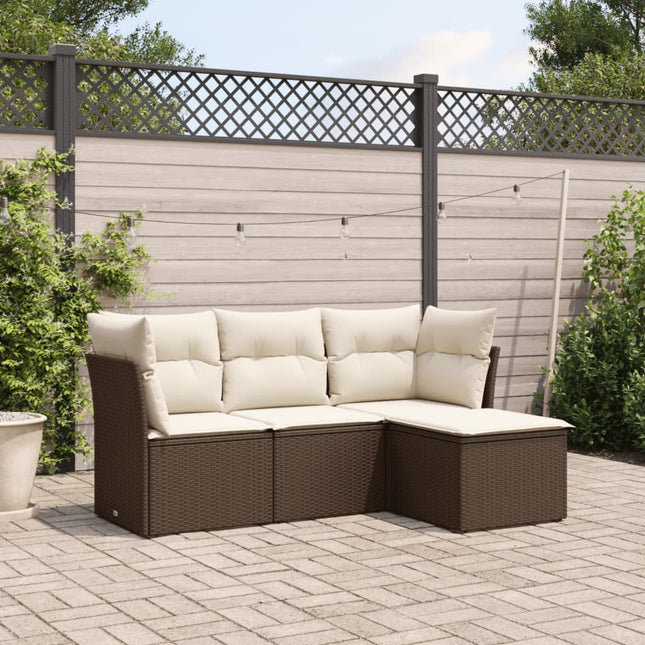 4-delige Loungeset met kussens poly rattan bruin 1 Bruin en crème