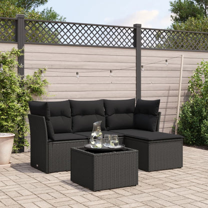 5-Delige Loungeset Met Kussens Poly Rattan Zwart