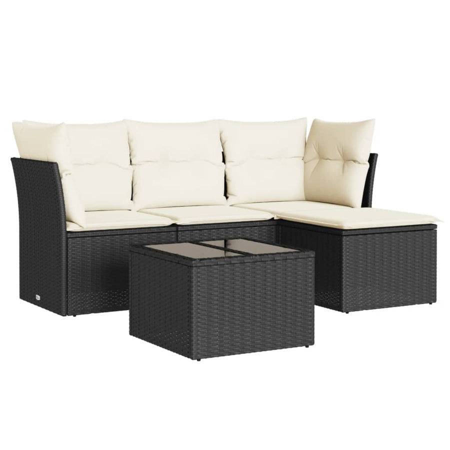 5-Delige Loungeset Met Kussens Poly Rattan Zwart