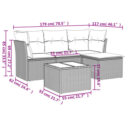 5-Delige Loungeset Met Kussens Poly Rattan Beige