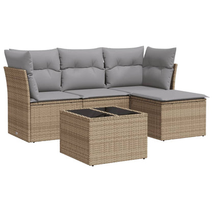 5-Delige Loungeset Met Kussens Poly Rattan Beige