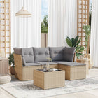 5-piece Loungeset with Cushions Poly Rattan Beige