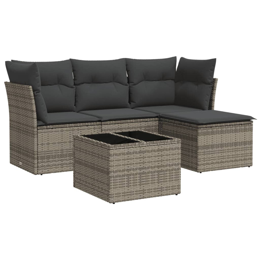 5-Delige Loungeset Met Kussens Poly Rattan Grijs
