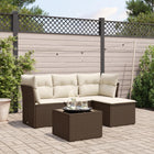 Loungeset 5-delig poly rattan bruin met kussens