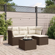 Loungeset 5-delig poly rattan bruin met kussens