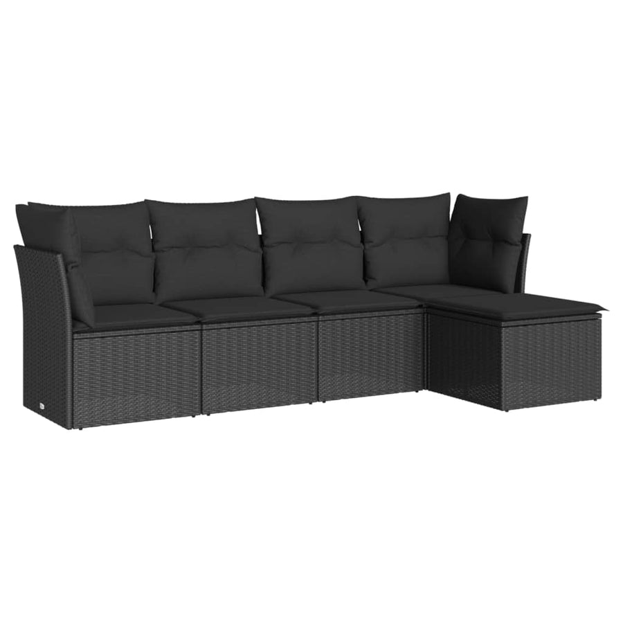 5-Delige Loungeset Met Kussens Poly Rattan Zwart