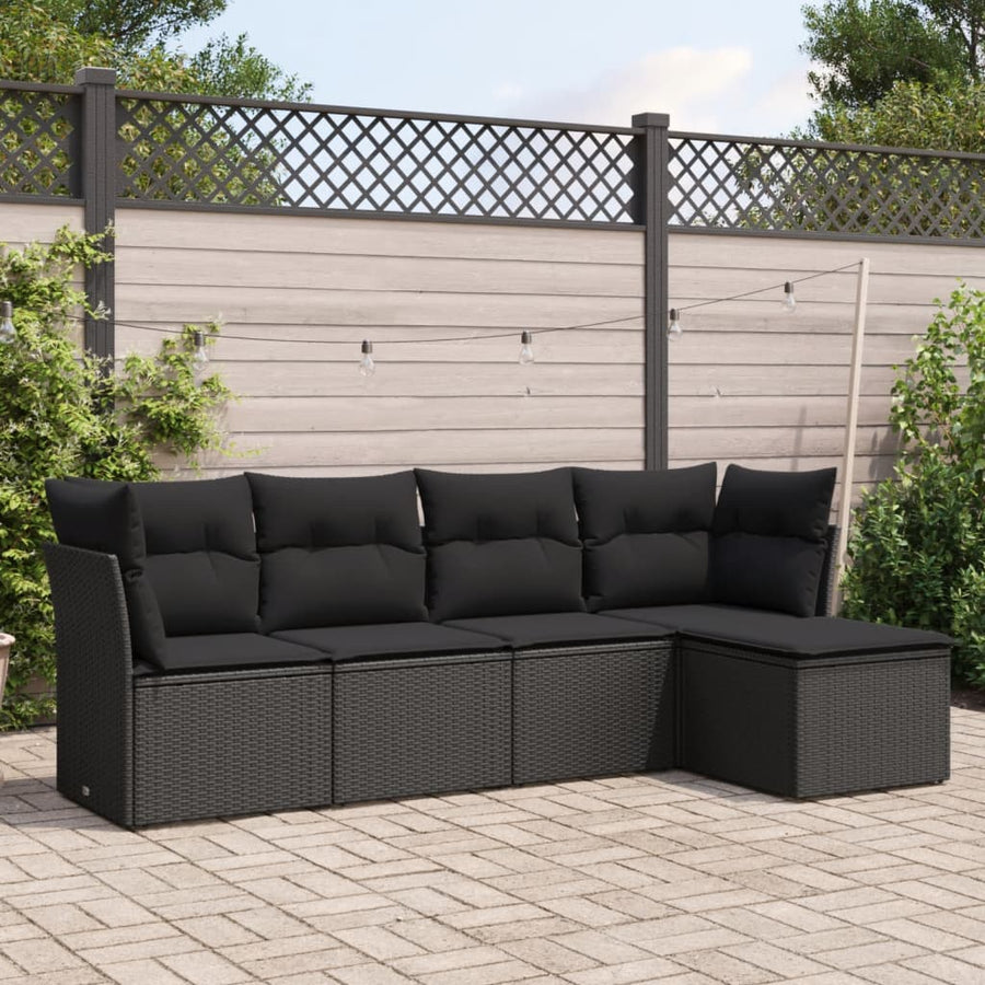 5-Delige Loungeset Met Kussens Poly Rattan Zwart