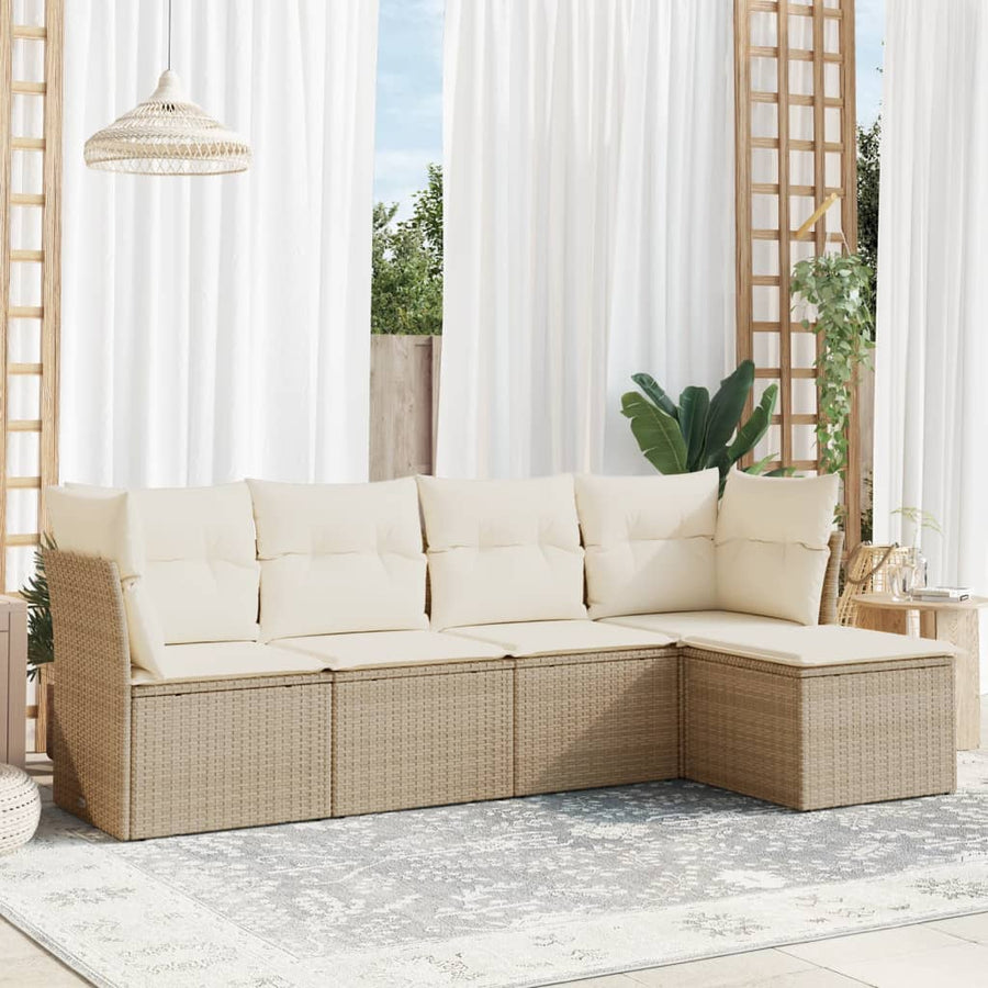 5-delige Loungeset met kussens poly rattan beige