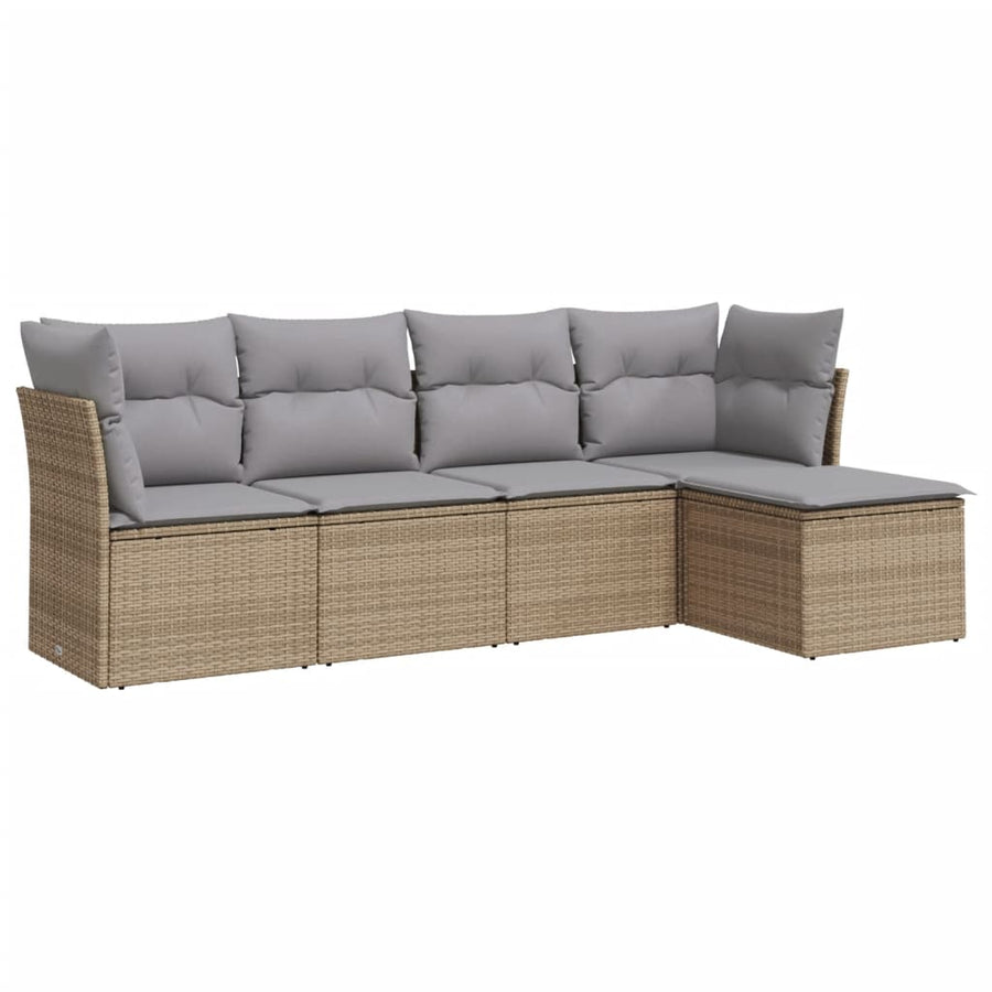 5-Delige Loungeset Met Kussens Poly Rattan Beige