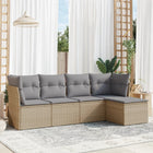 5-piece Lounge Set with Cushions Poly Rattan Beige