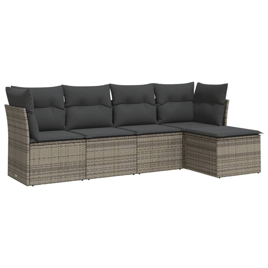 5-Delige Loungeset Met Kussens Poly Rattan Grijs