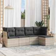 Loungeset 5-delig poly rattan lichtgrijs