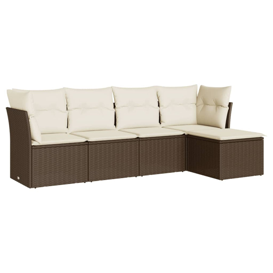 5-delige Loungeset met kussens poly rattan bruin 1 Bruin en crème