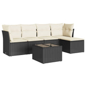 6-piece Lounge Set with cushions poly rattan black