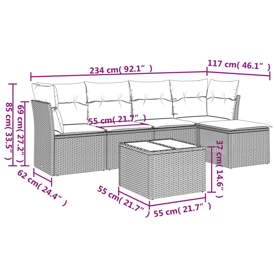 6-Delige Loungeset Met Kussens Poly Rattan Zwart