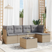 6-piece Lounge Set with cushions poly rattan beige